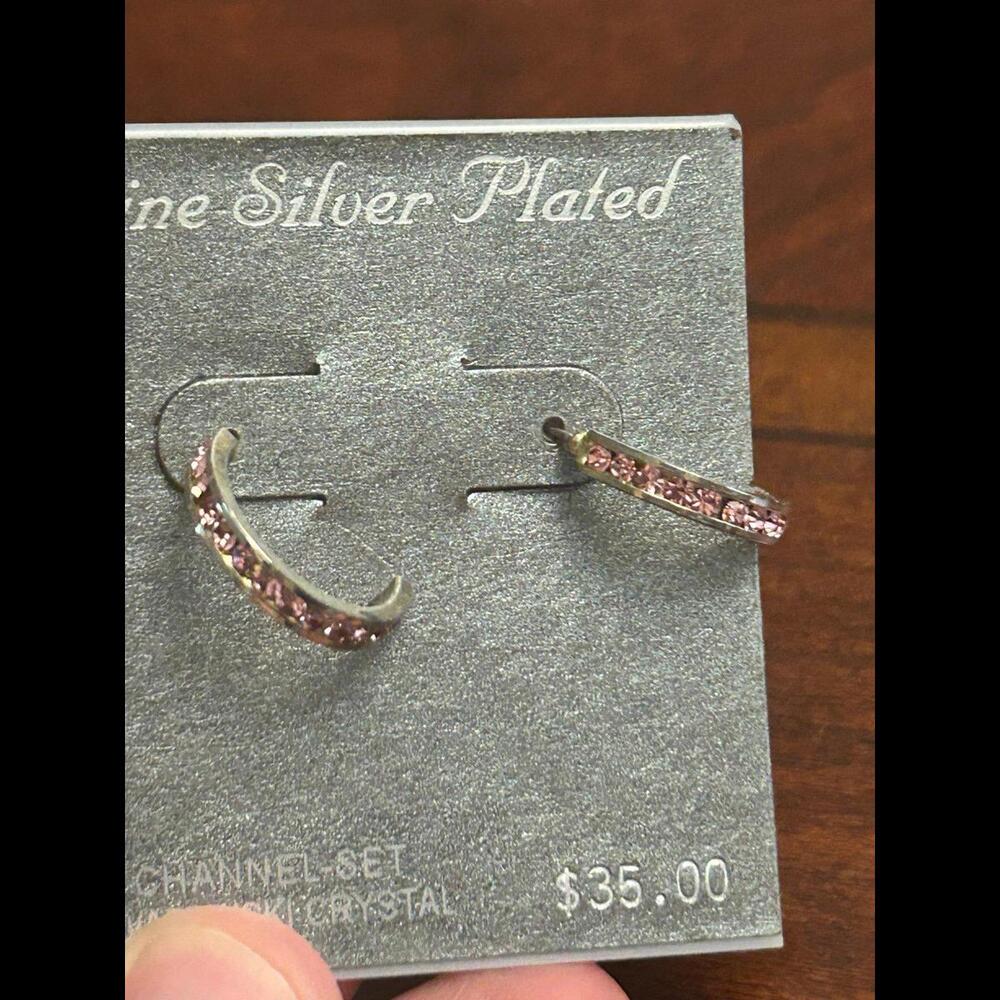 Fine silver plated pink earrings hoops style